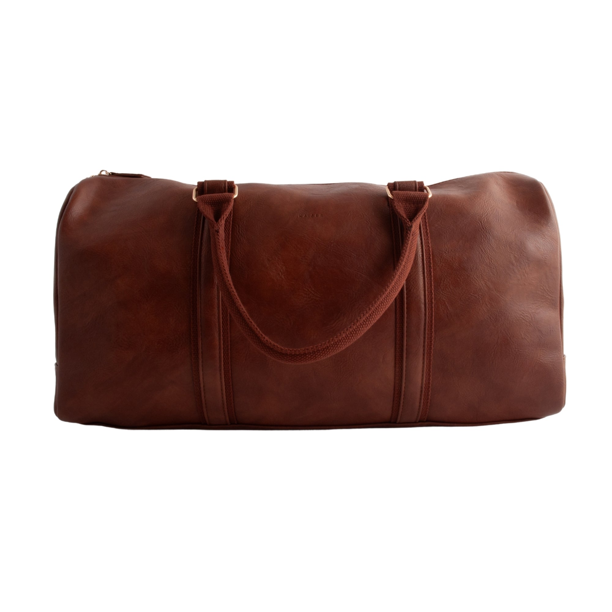 Kaiser Faux Leather Structured Duffle Bag - TAN